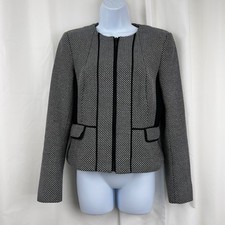 Hobbs London Zip Front Blazer Black and White Textured Check Sz 6