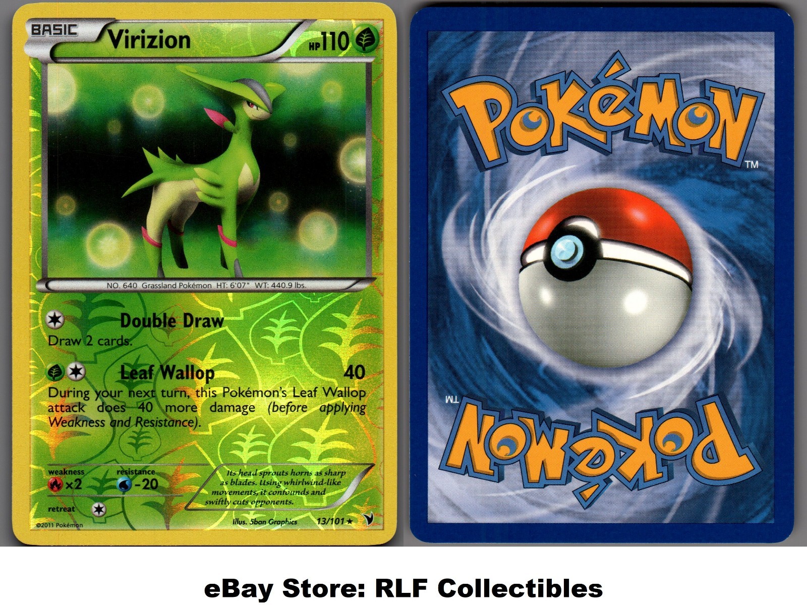 2011 Pokemon, B&W Noble Victories, #13/101 Virizion, Reverse Holo Rare