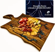 - Charcuterie Board – Acacia Wood and Resin Cheese Board - Grazing Platter an...