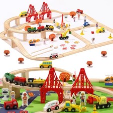 Kid's Wood Play Railway Train Table Set 120 Pc Friends Compatible