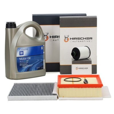 HIRSCHER Filterset + 5L ORIGINAL 5W30 Motoröl dexos2 für OPEL CORSA D 1.3 CDTI