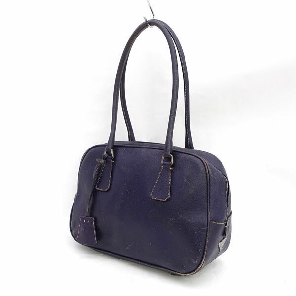 Prada Mini Boston Dark Purple Leather Shoulder Bag