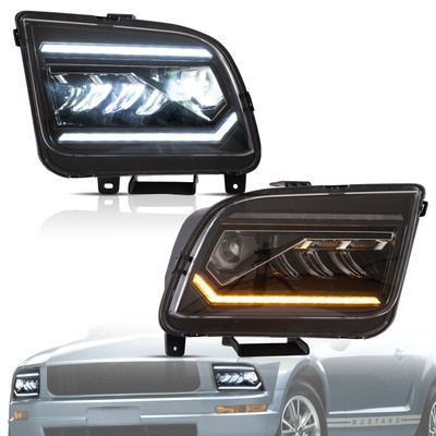 2*VLAND LED Headlights For 05-09 Ford Mustang Projector Front Lamps W/Animation