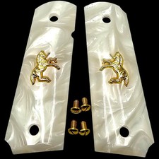 Altamont 1911 Grips Full Size White Pearl, Gold Colt Horse Emblem  Screws