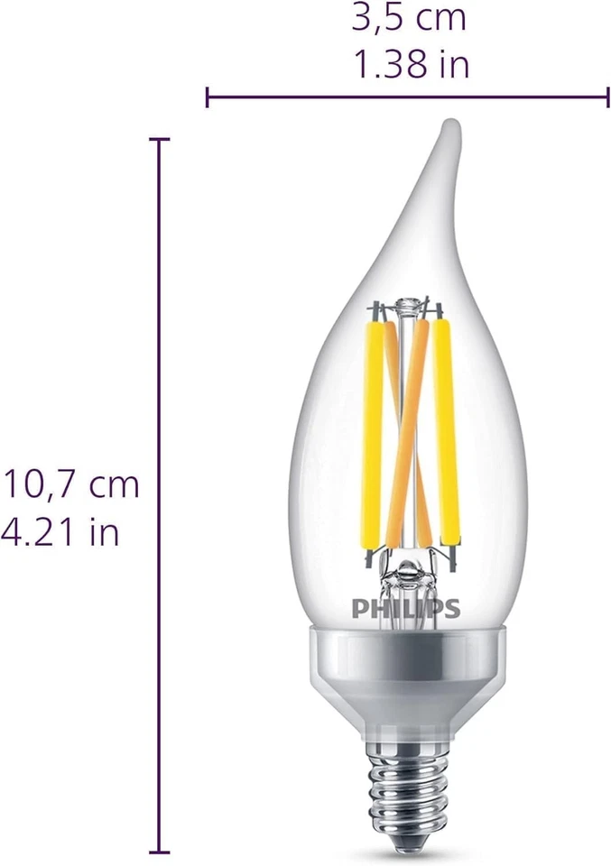 2 Pack - 6 Bulbs Philips LED 60W BA11 E12 Chandelier Bulbs Base Ultra Definition - Image 3 of 4