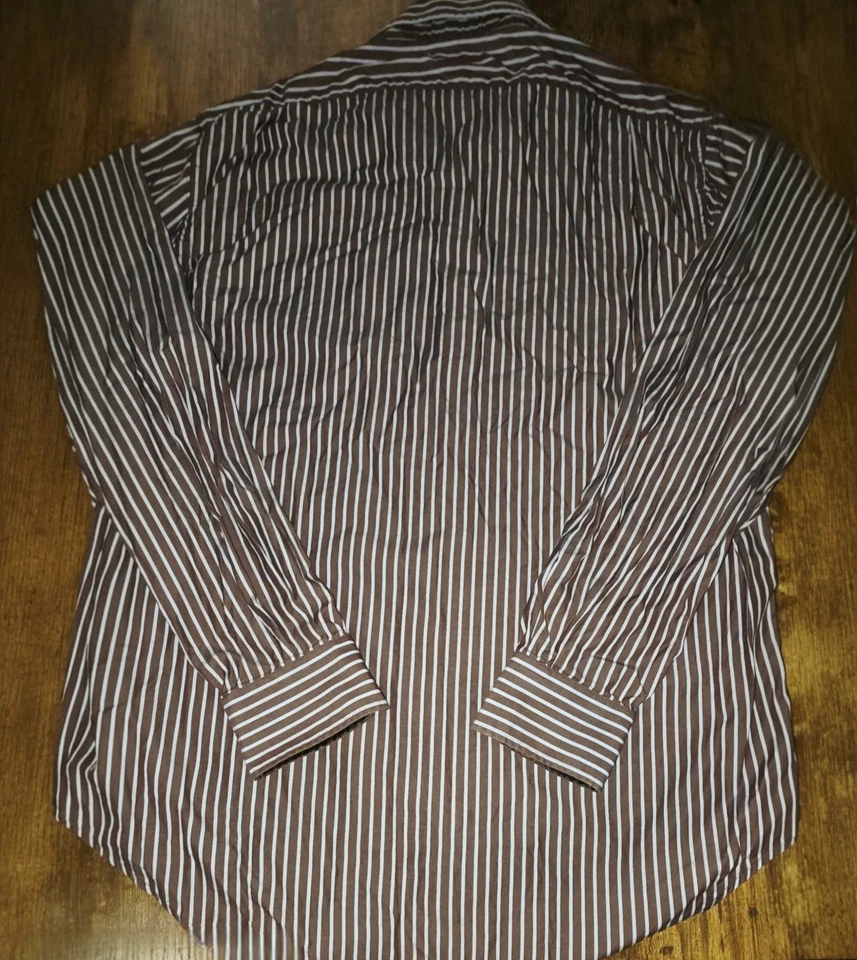 LINCS Men's XL Button Dress Shirt Brown/ White/ Blue Stripe - Image 2 of 4