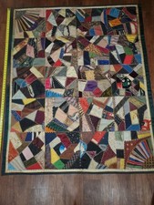 Vintage Antique 1940s Colorful Hand Sewn Crazy Quilt Patchwork 67x56"