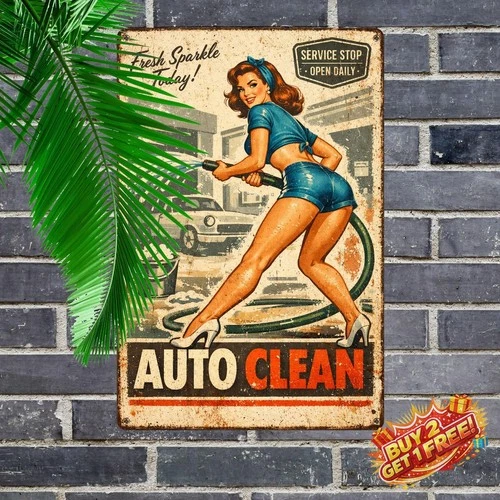 Vintage Garage Retro Poster Pinup Girl Metal Tin Sign Wall Decor Plaque