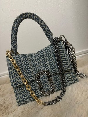 MARC JACOBS Saint Mark Mini Top Handle Bag Washed Monogram Denim Blue Authentic