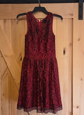 MODA INTERNATIONAL Red Black Lace Dress Size 0 Sexy Lined Mini Whimsigoth Tank