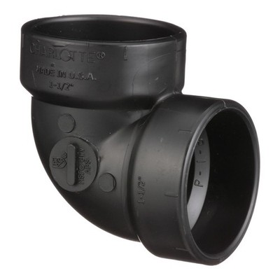 Charlotte Pipe ABS003310600 Black 90 Degree ABS Elbow 1-1/2 x 1-1/2 Hub Dia. in.