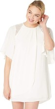 HALSTON Women's Flowy Short Sleeve High Neck Dress Lace, Cream Size 4