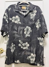 Tommy Bahama Men's Button Up Hawaiian Shirt Sz XL/TG Gray 100 Silk Short Sleeve