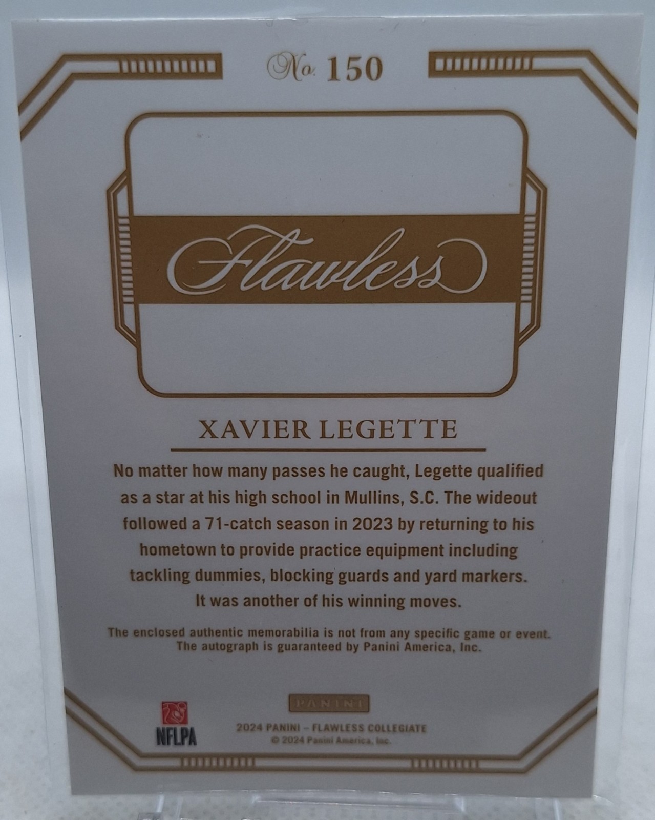 XAVIER LEGETTE 2024 PANINI FLAWLESS FOOTBALL JUMBO RELIC AUTO #1 OF 1 ONE OF ONE