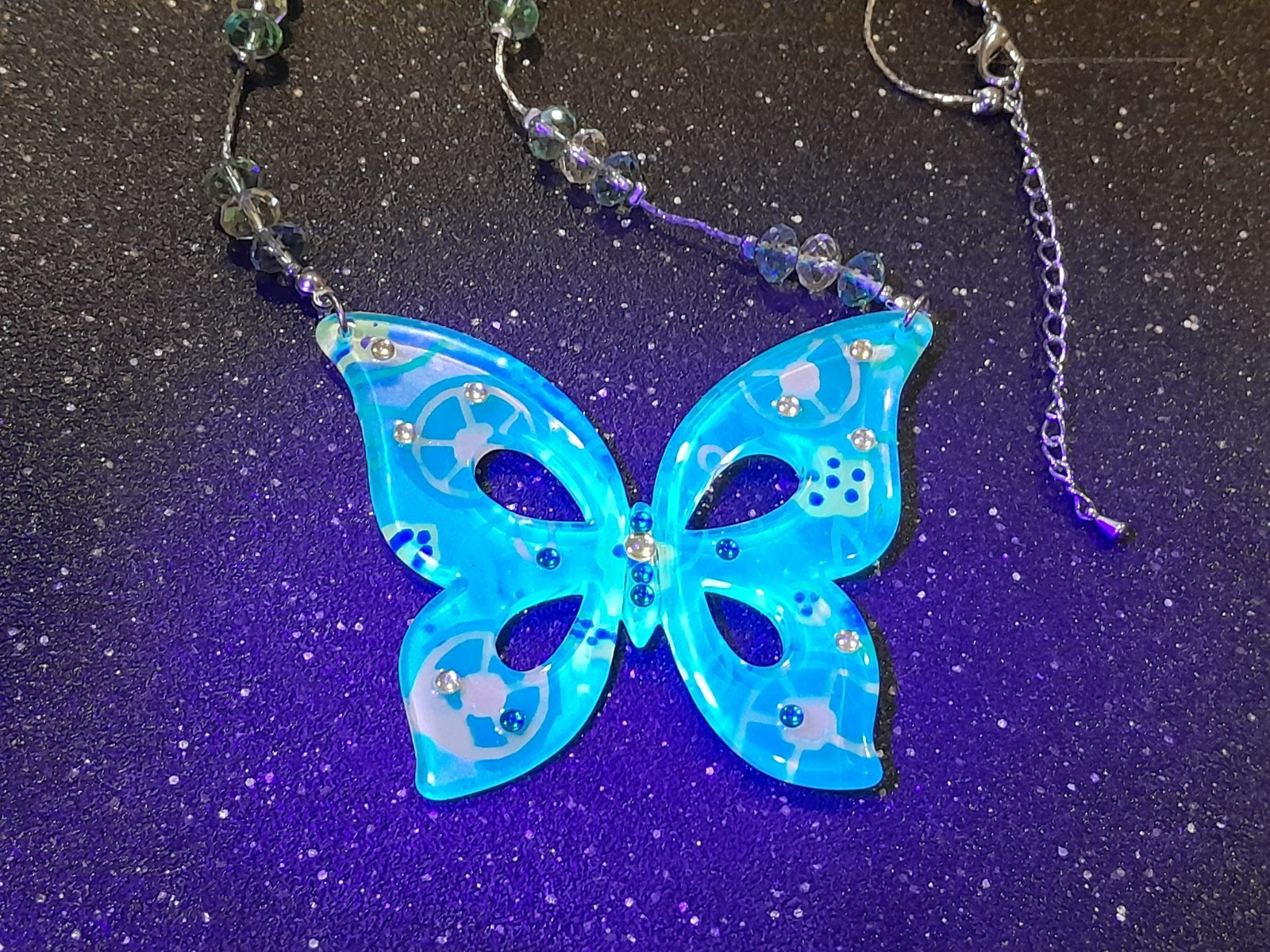 Large Translucent Multi-Colored Butterfly Necklace - image 14