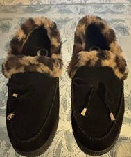 Journee Collection Faux Fur Slippers Womens Sz 9 Black Brown Slip On Shoes