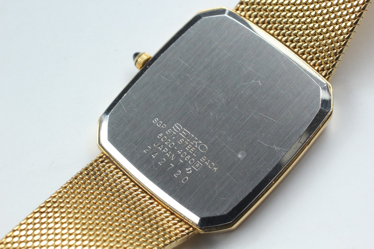 Vintage 1982 Exc+5 Seiko Dolce 6020-5460 Gold Rectangle Quartz