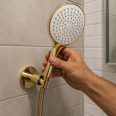 Gold & White Round High-Pressure Handheld Shower Head