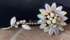 Vintage Julianna Gold Tone Milk Glass A/B Rhinestone Big Flower BROOCH Unsigned