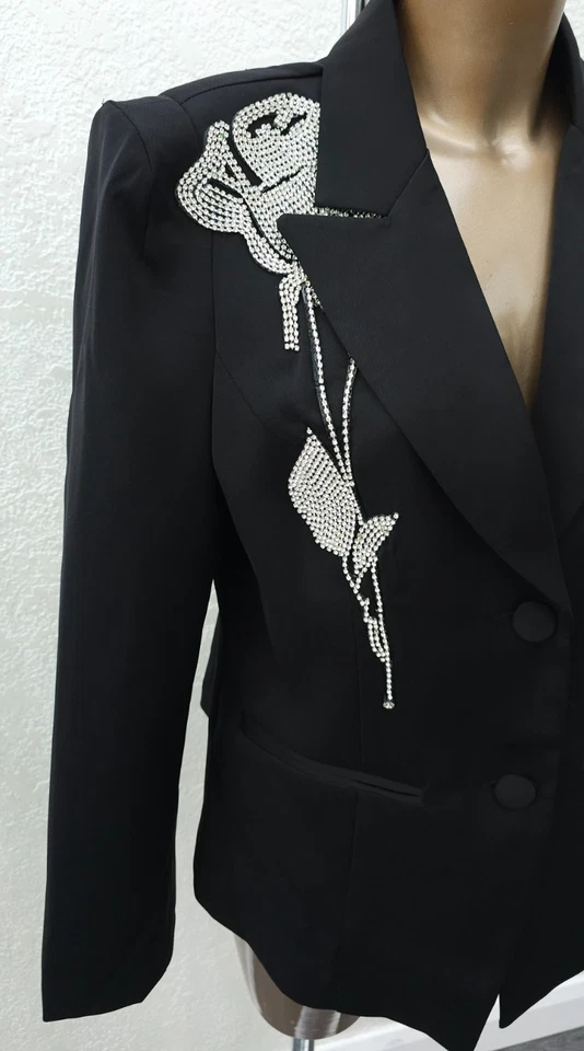 Quiz Blazer Sequin Embellished Black Jacket Size 14 Satin Evening - Image 2 of 4