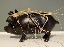 Vintage Jan Barboglio Wax Cast Iron Pig Piggy Bank Rare Signature Piece