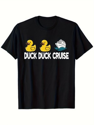 Men'S Funny Duck Cruise Ship Graphic T-Shirt - Plus Size Black with Yellow Duc
