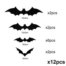 12Pcs Halloween 3D Black Bat Wall Stickers Scary Home Party Room Window Decals