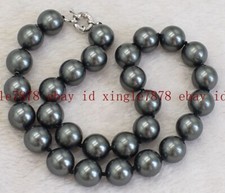 Natural 8/10/12/14mm Black Shell Pearl Round Beads Necklace 20"not Pearl