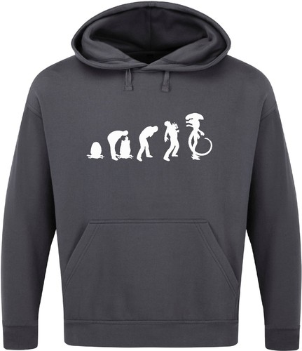 FELPA CON CAPPUCCIO ALIEN EVOLUTION divertente slogan novità uomo geek alieni nerd regalo xenomorfo - Foto 14 di 17