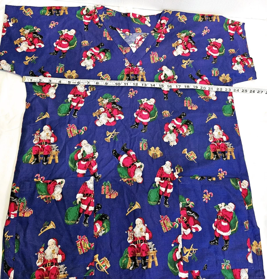 Túnica para mujer ropa de trabajo de oficina médica dos bolsillos delanteros para la cadera tema de Navidad   Foto 3 de 4