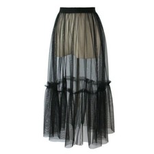 Women Mesh Sheer Skirt See Through Tutu Tulle Elastic Waist Midi Long Sexy SPW
