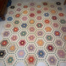 BEAUTIFUL Vintage 30's Grandmother's Flower Garden Antique Quilt