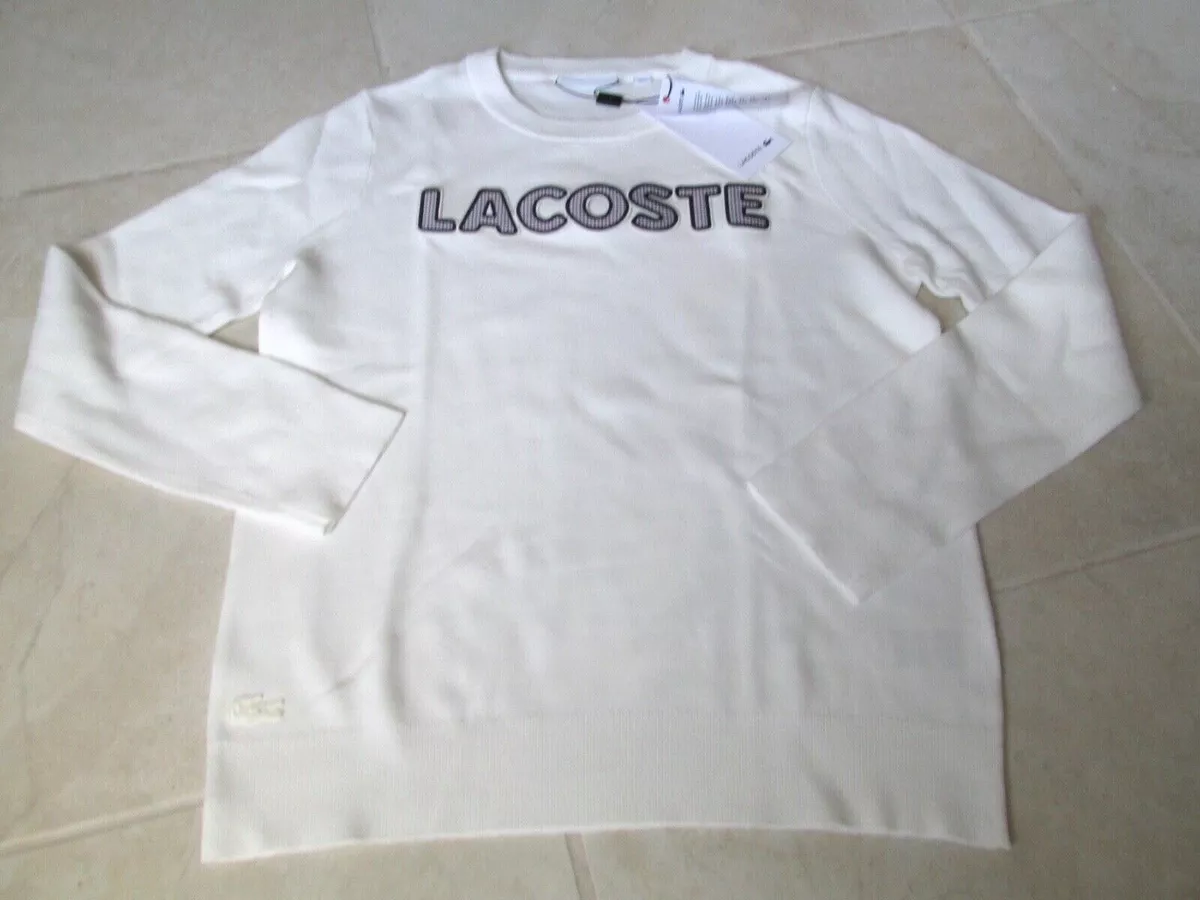 NEW Lacoste Crew Neck Sweater Womens 38 6 White w Houndstooth