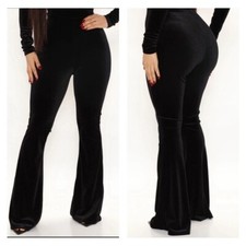 FASHION NOVA Velvet Melodies Flare Pant Black Women SZ Small Modern Holiday NEW