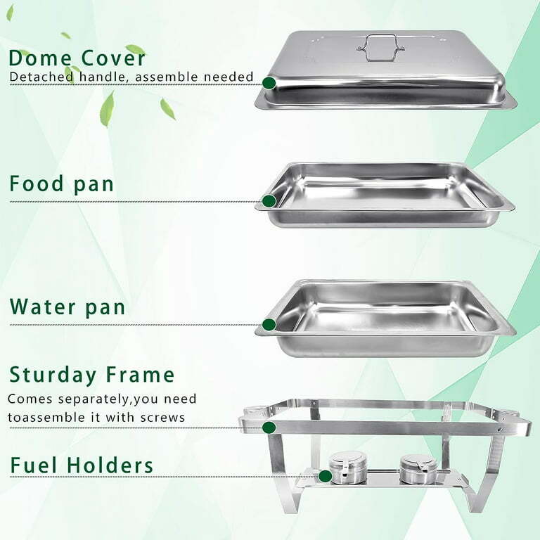 Chafing Dish Buffet Set 2 Rectangular Chafers 8QT& 2 Round Chafing Dish 6QT eBay