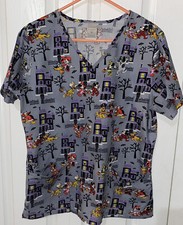 Disney Mickey Minnie Mouse Halloween Scrub Top SZ M Trick or Treat