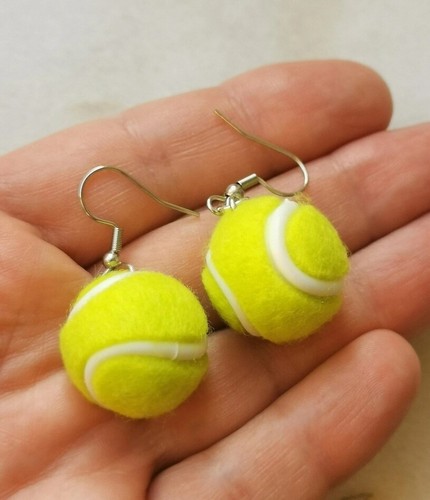 Tennis balls drop earrings Wimbledon accessories funny Gag gift - Picture 5 of 5