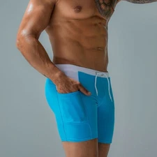 Men's Beach Shorts Quick Dry Swim Trunks Drawstring Sports Summer Tight Shorts