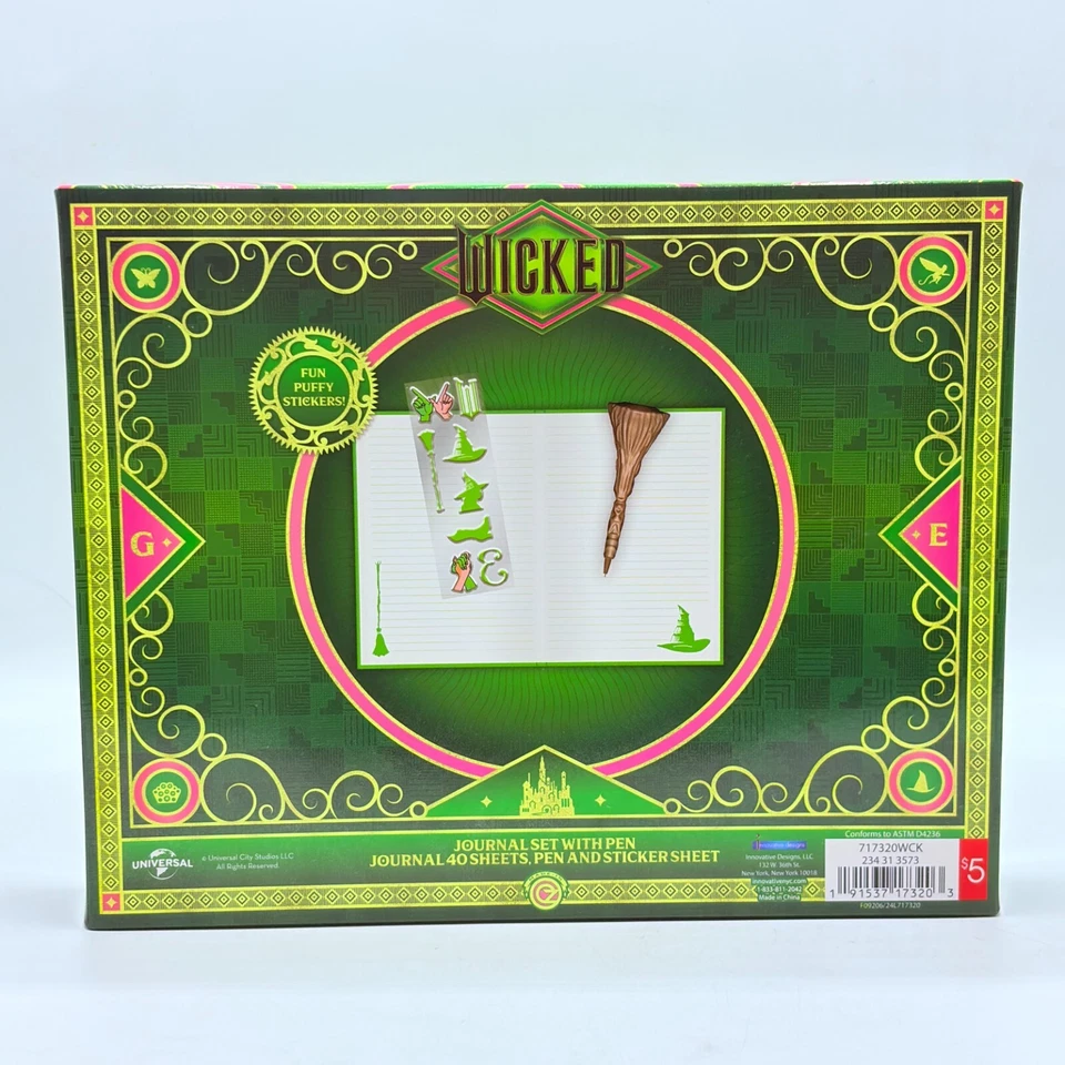 Nuevo conjunto de bolígrafo y pegatinas de papelería de película malvada Elphaba & Glinda Journal Target Foto 3 de 4