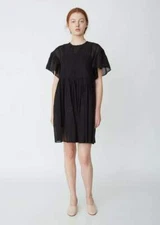 ISABEL MARANT Etoile Black Embroidered Crochet Semi-Sheer LBD Shift Dress 40 = 8