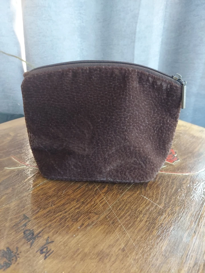 Bath and Body Works Makeup Cosmetic Bag Brown Floral Embroidered Sequin 8" x 6" - Image 4 of 4