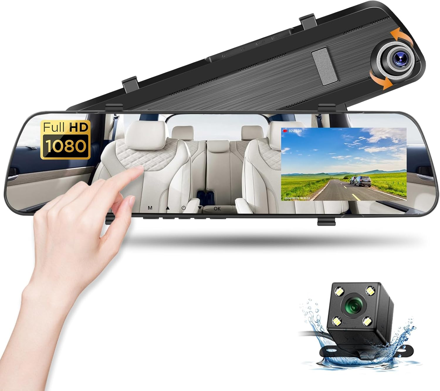 4-Inch Mirror Dash Cam with 1080P Front and Rear Dual Camera for Cars