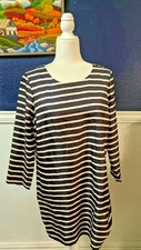 J. Crew Long Sleeve Black White Red Stripes Shift Dress Sz 10 Medium M
