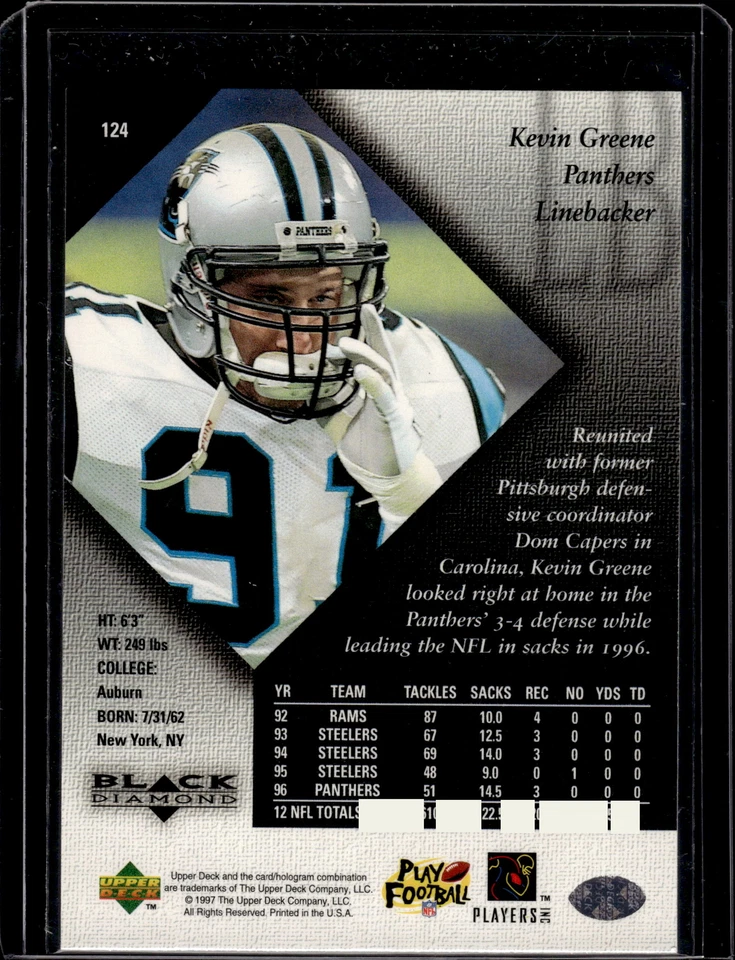 1997 Upper Deck Black Diamond #124 Kevin Greene - Image 2 of 2