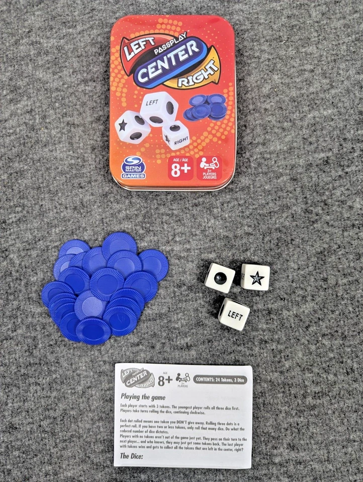 PassPlay Spin Master Left Center Right Classic Dice Game Portable Tin - Image 4 of 4