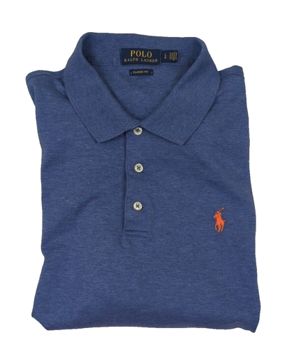 Polo Ralph Lauren Mens Vintage Polo Shirt Large Blue Classic Fit Orange Pony - Picture 9 of 9