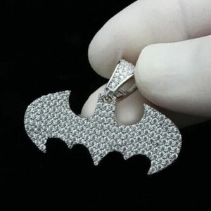 Authentic 2 Ct Round Cut Simulated Diamond Women's Bat Pendant 14K White Gold Plated