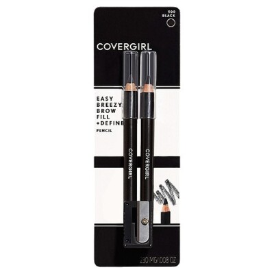 Covergirl Easy Breezy Brow Fill & Define Pencil & Sharpener, Black Noir SET OF 4