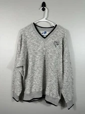 Art Unlimited Sweater shirt Mens Large Gray Aztec Nub Wolf Sweatshirt V Neck