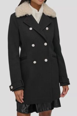 Karl Lagerfeld Paris Women's Black Rhinestone Faux-Fur-Collar Jacket Size 10